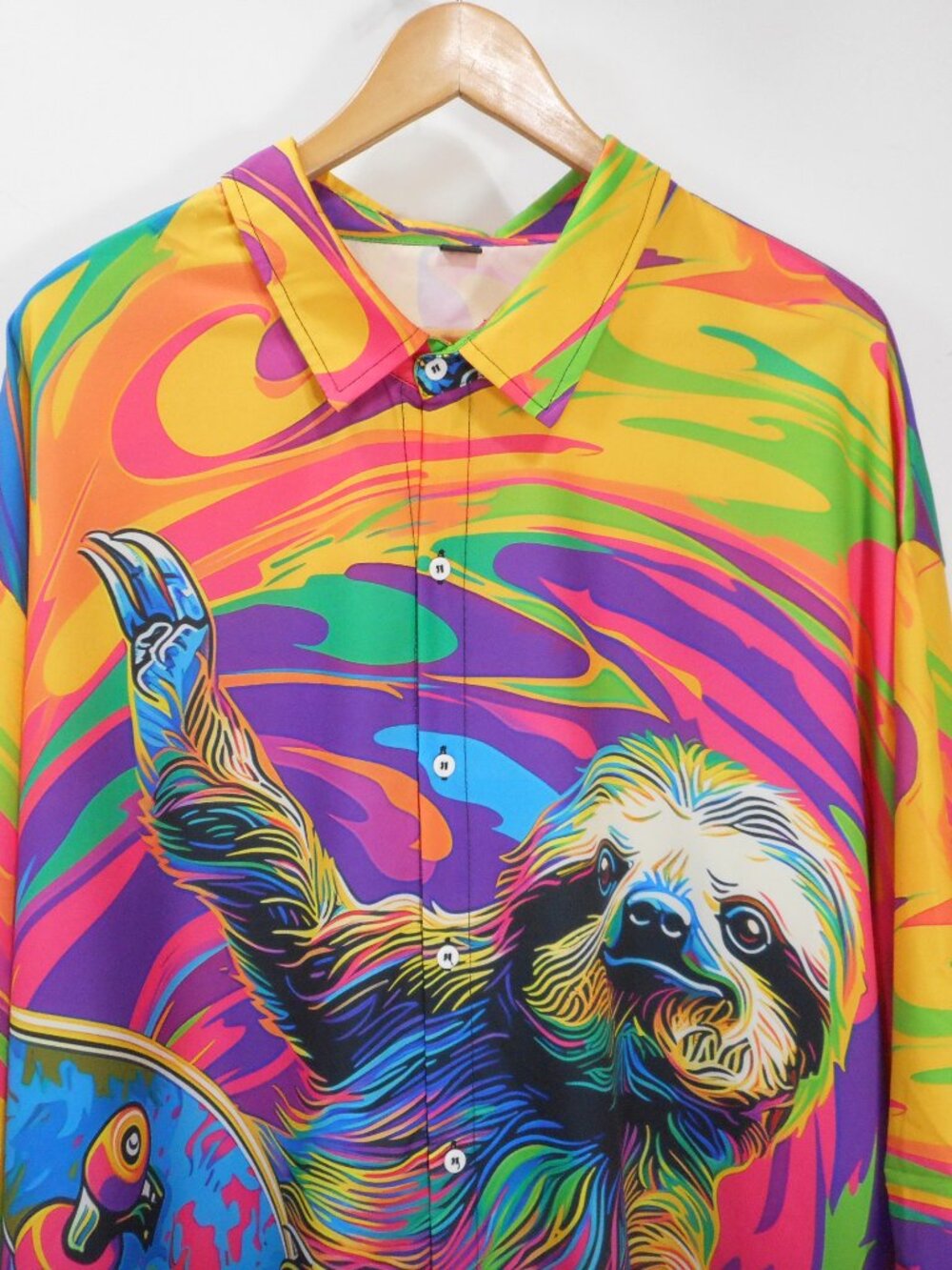 Colorful Button-up Shirt Men's size 6XL Sloth on Skateboard Brendel Software - Picture 2 of 10